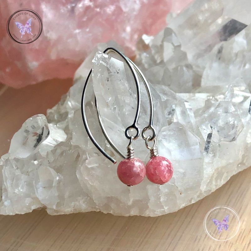 Rhodochrosite Silver Angled Earrings